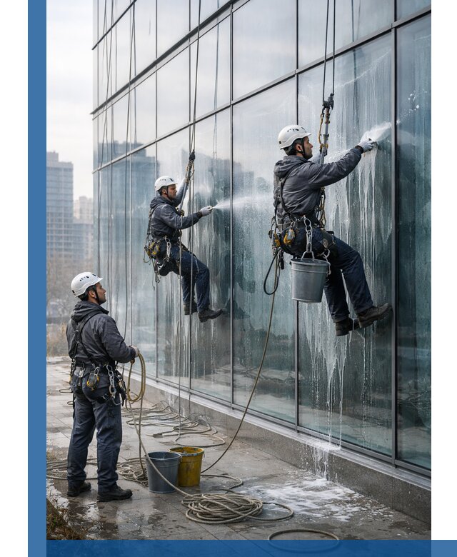 Промышленная мойка панорамных окон на высоте в Сорочинске