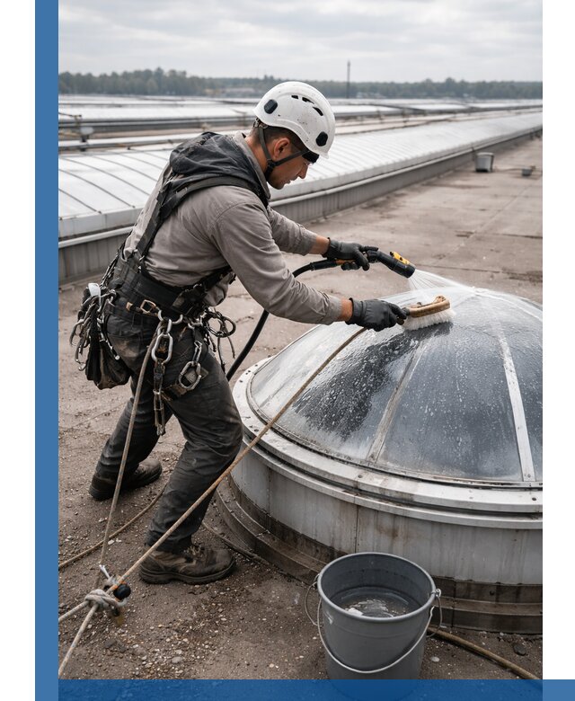 Мойка зенитных фонарей на кровле для промышленных объектов в Сорочинске