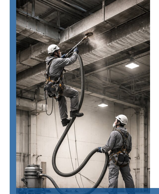 Обеспыливание потолочных конструкций в Сорочинске промышленным альпинизмом