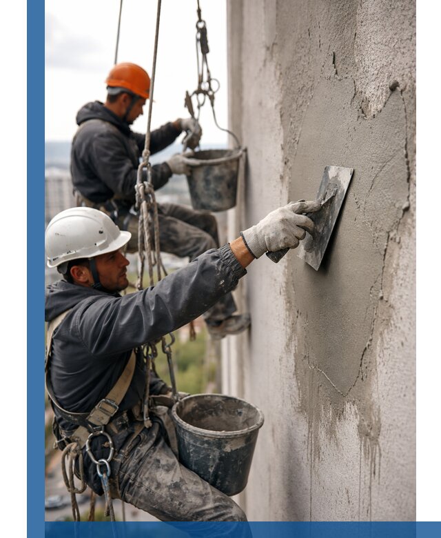 Штукатурка фасада на высоте в Сорочинске профессиональные работы