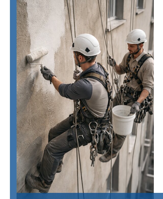 Грунтовка фасада на высоте в Сорочинске промышленными альпинистами