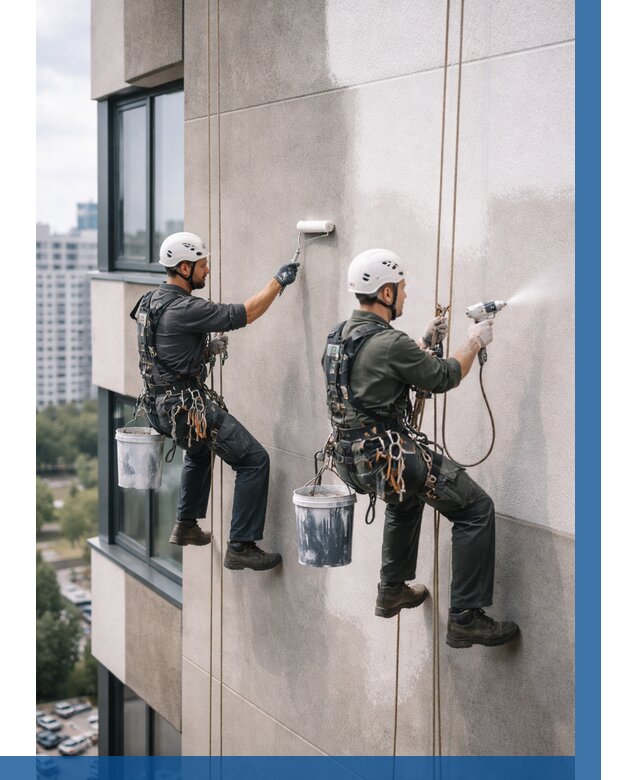 Покраска фасада альпинистами в Сорочинске от 310 р. | ВЫСОТНИК-Срч