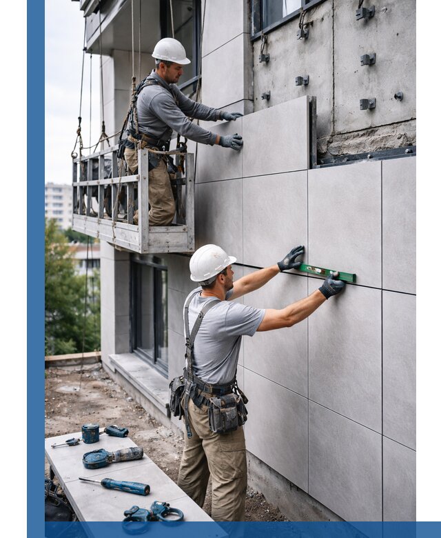 Монтаж керамогранита на фасад в Сорочинске под ключ с гарантией качества