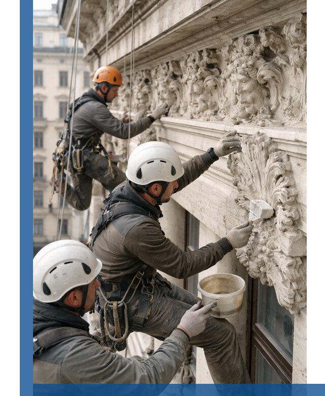 Реставрация фасадной лепнины с высотными работами в Сорочинске