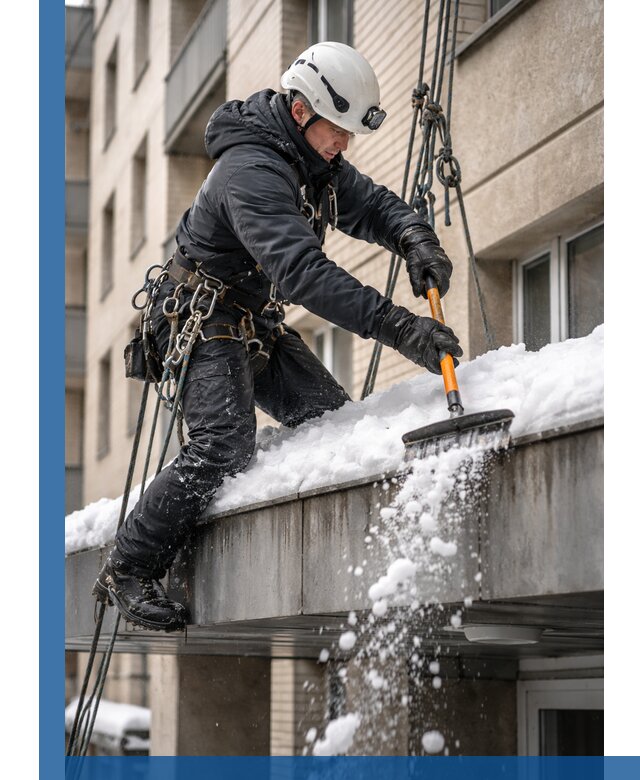 Очистка козырьков от снега в Сорочинске круглогодично безопасно