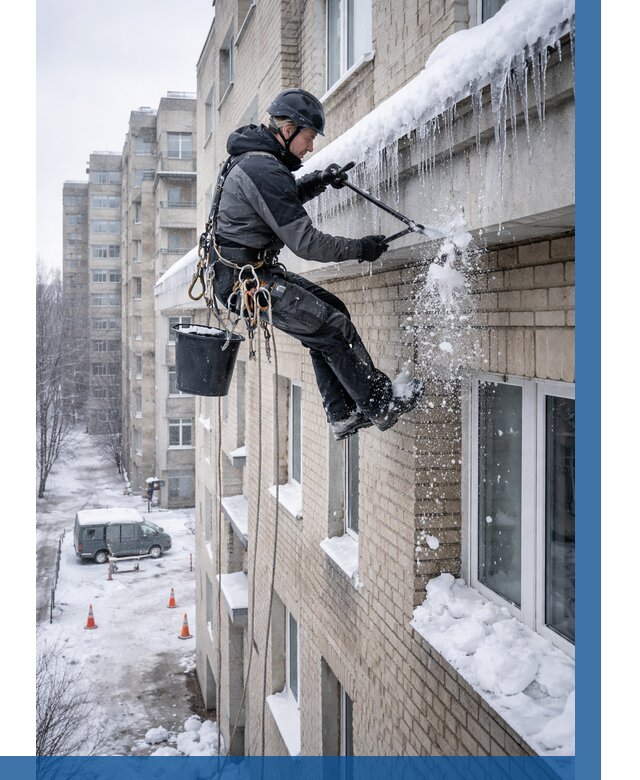 Удаление наледи с карнизов в Сорочинске от 361 р. | ВЫСОТНИК-Срч
