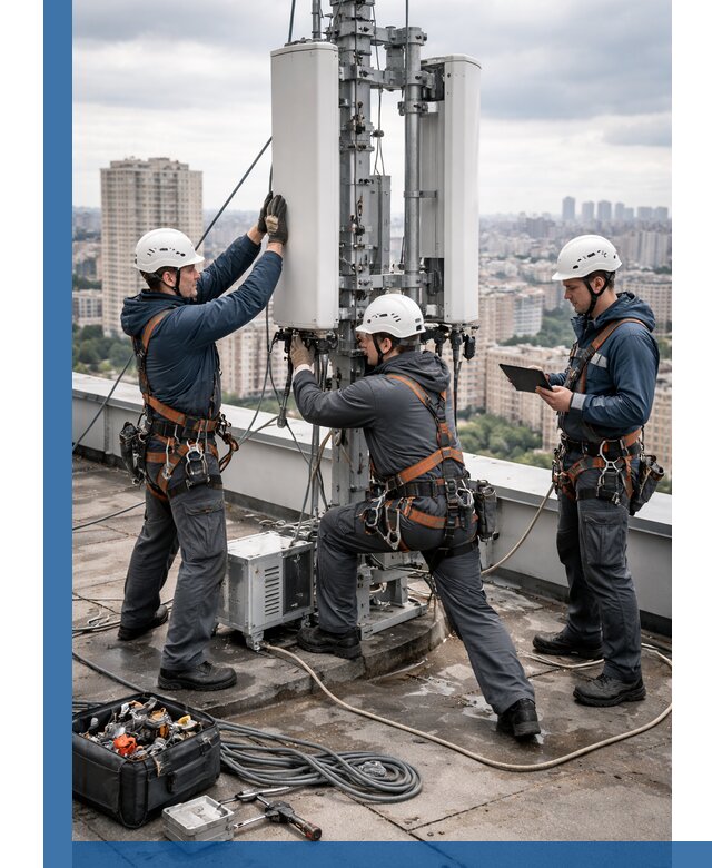 Монтаж антенн связи на крыше в Сорочинске с вводом в эксплуатацию