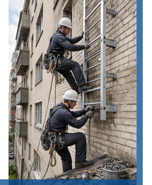 Монтаж пожарной лестницы в Сорочинске от 25820 р заказать у ВЫСОТНИК-Срч