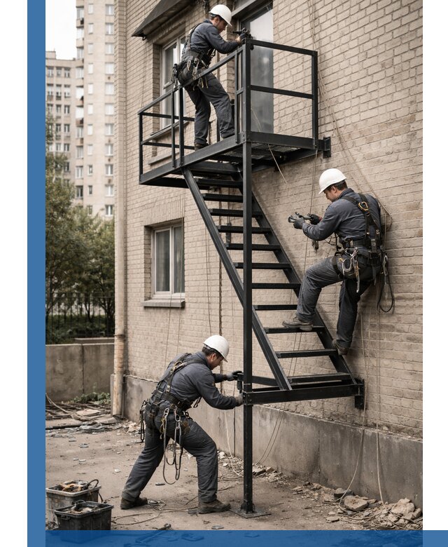 Монтаж пожарной лестницы в Сорочинске, установка и крепление