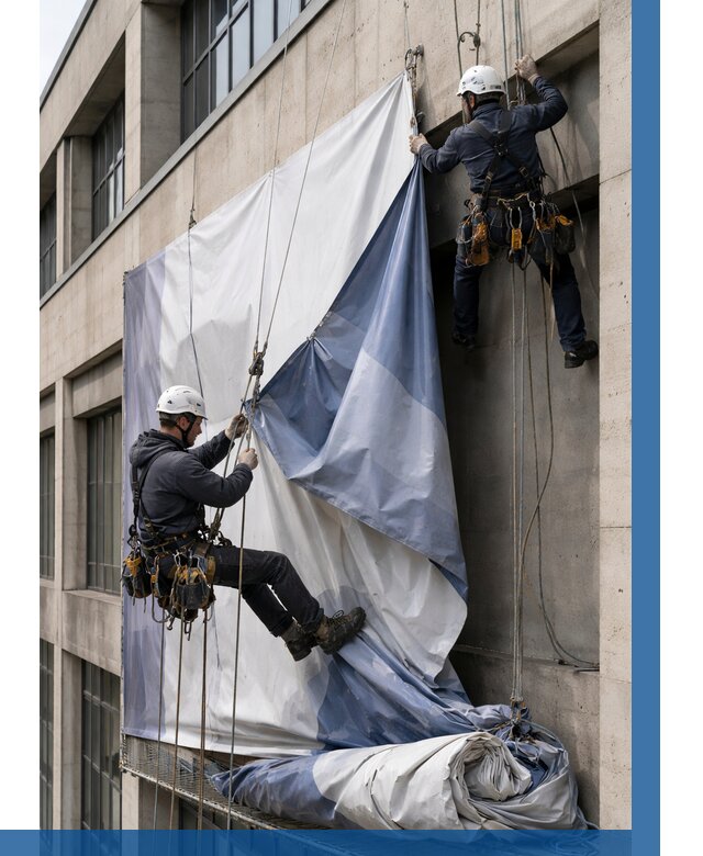 Демонтаж баннеров с фасада в Сорочинске от 4648 р. | ВЫСОТНИК-Срч