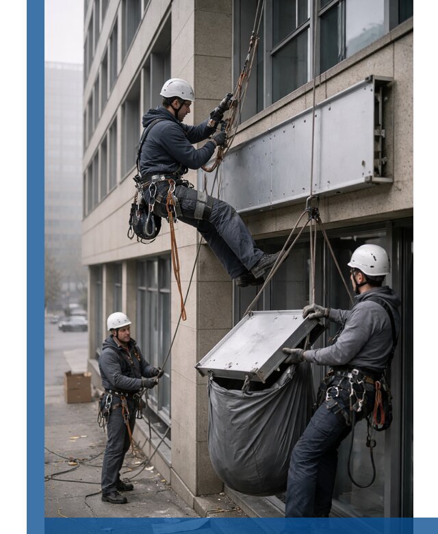 Демонтаж рекламной вывески с высотными работами в Сорочинске