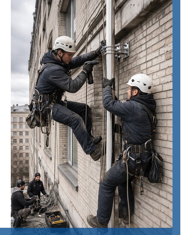 Монтаж флагштока на здании в Сорочинске от 6713 р. | ВЫСОТНИК-Срч