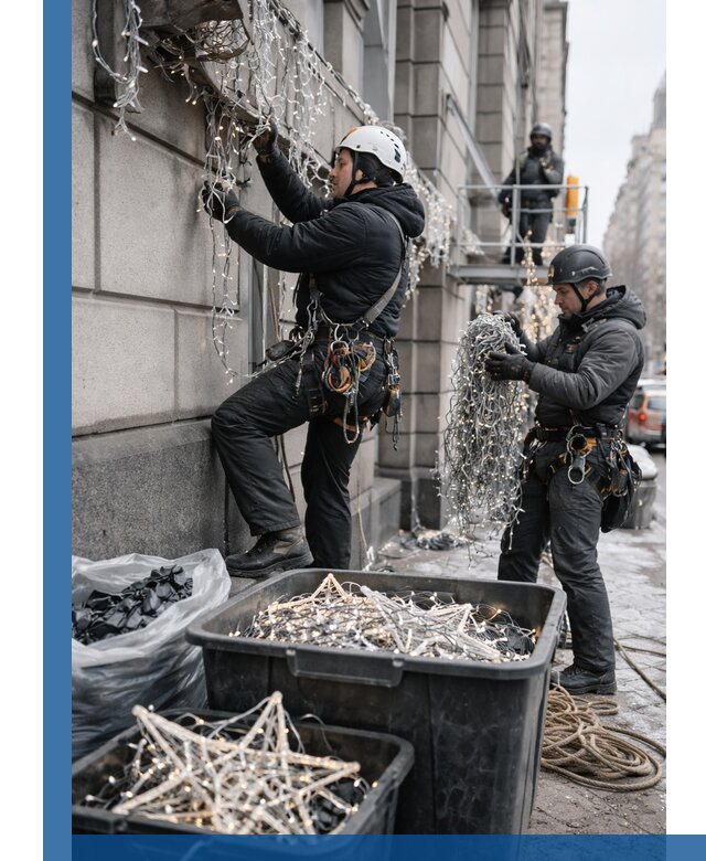 Демонтаж новогоднего оформления и гирлянд в Сорочинске