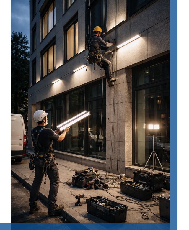 Монтаж архитектурной подсветки здания в Сорочинске от 2582 р.|ВЫСОТНИК-Срч