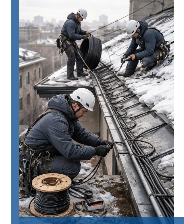 Монтаж греющего кабеля на кровле в Сорочинске под ключ