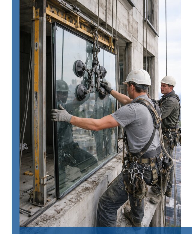 Монтаж стеклопакетов на высоте в Сорочинске с промышленным альпинизмом