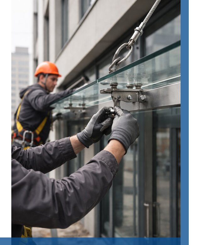 Монтаж стеклянных козырьков в Сорочинске от 8779 р. | ВЫСОТНИК-Срч