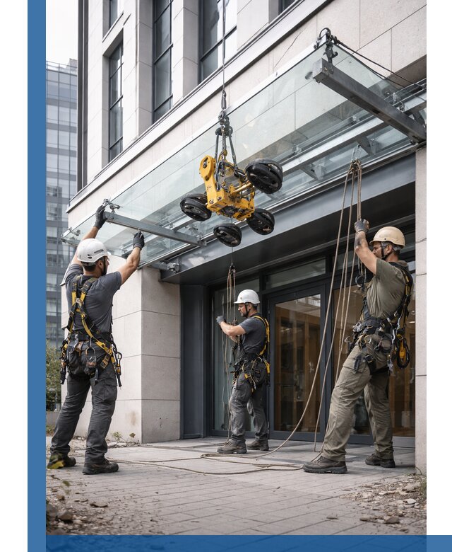 Монтаж стеклянных козырьков под ключ в Сорочинске для зданий