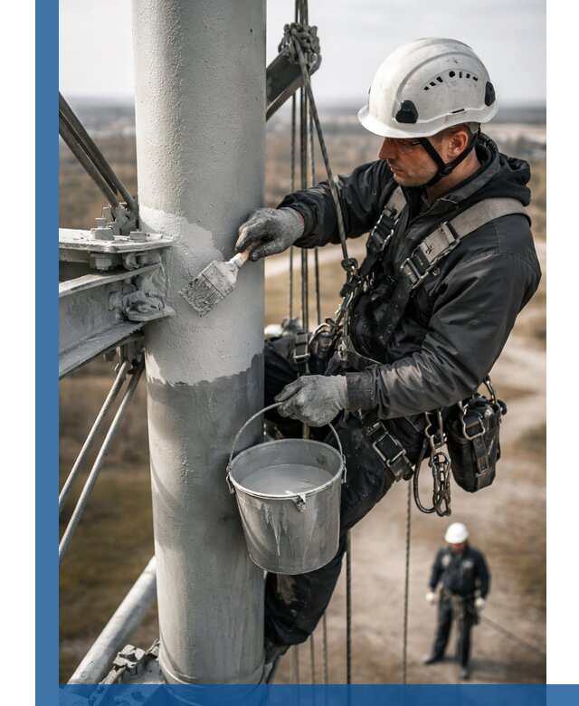 Покраска мачт связи в Сорочинске промышленными альпинистами
