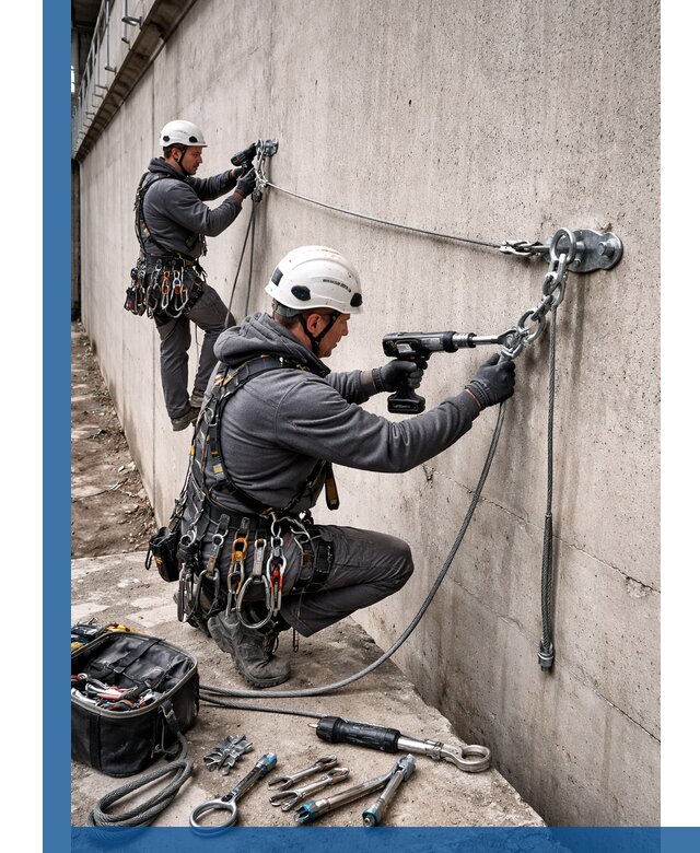 Монтаж анкерных линий высотной безопасности в Сорочинске